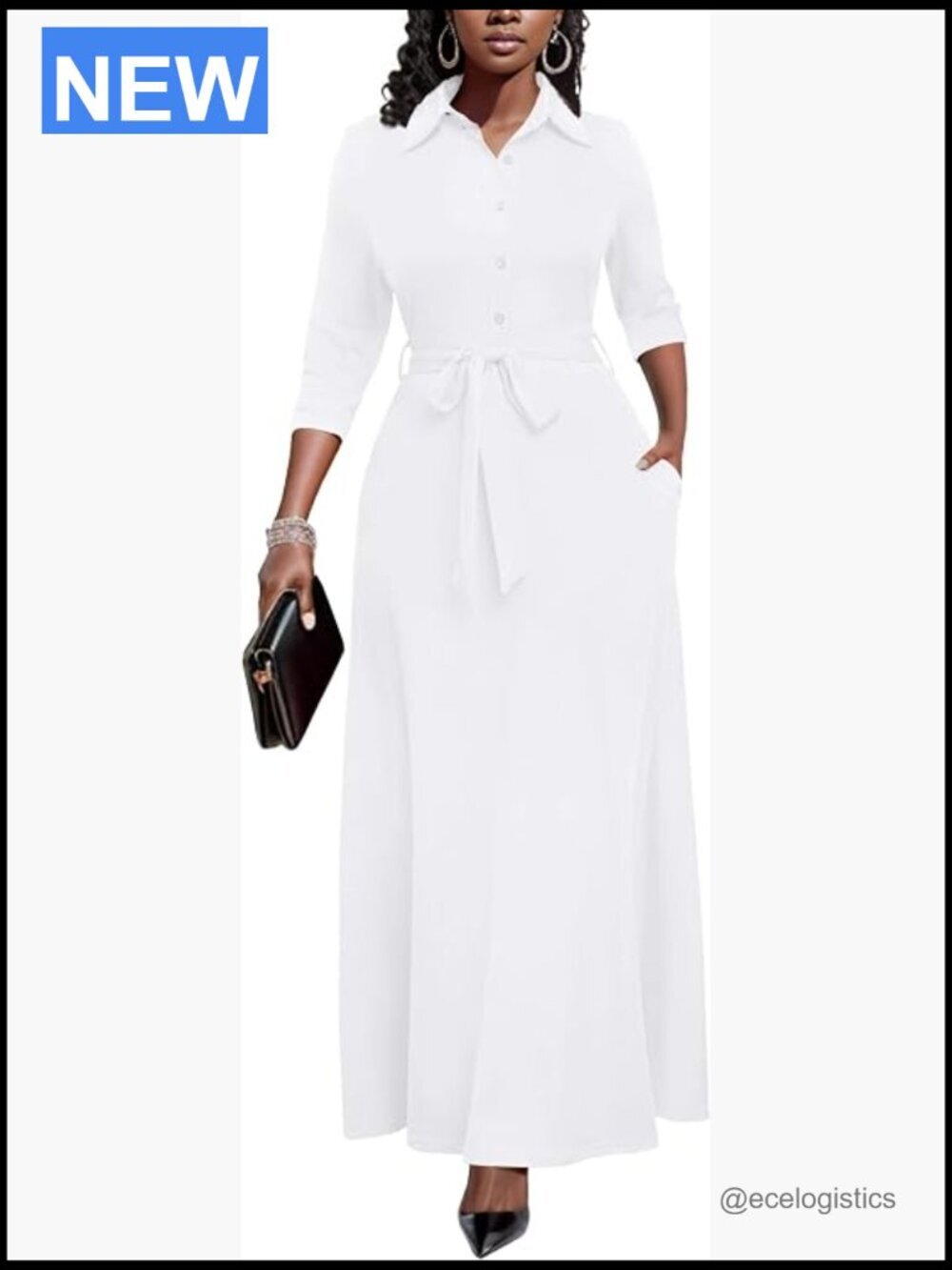 Women 3/4 Sleeve Button Down Print Maxi Dress Casual Church Office